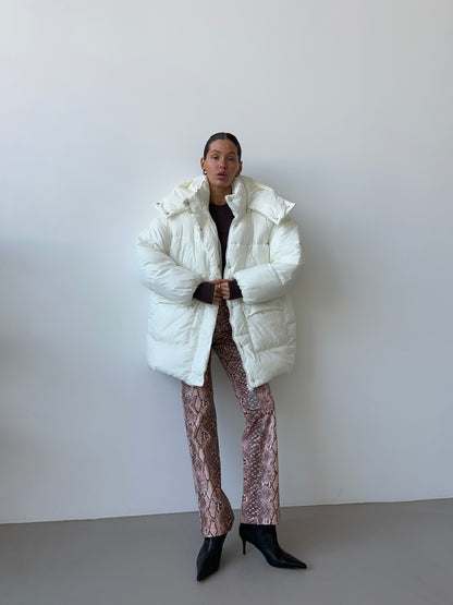 Штани з еко-шкіри з принтом