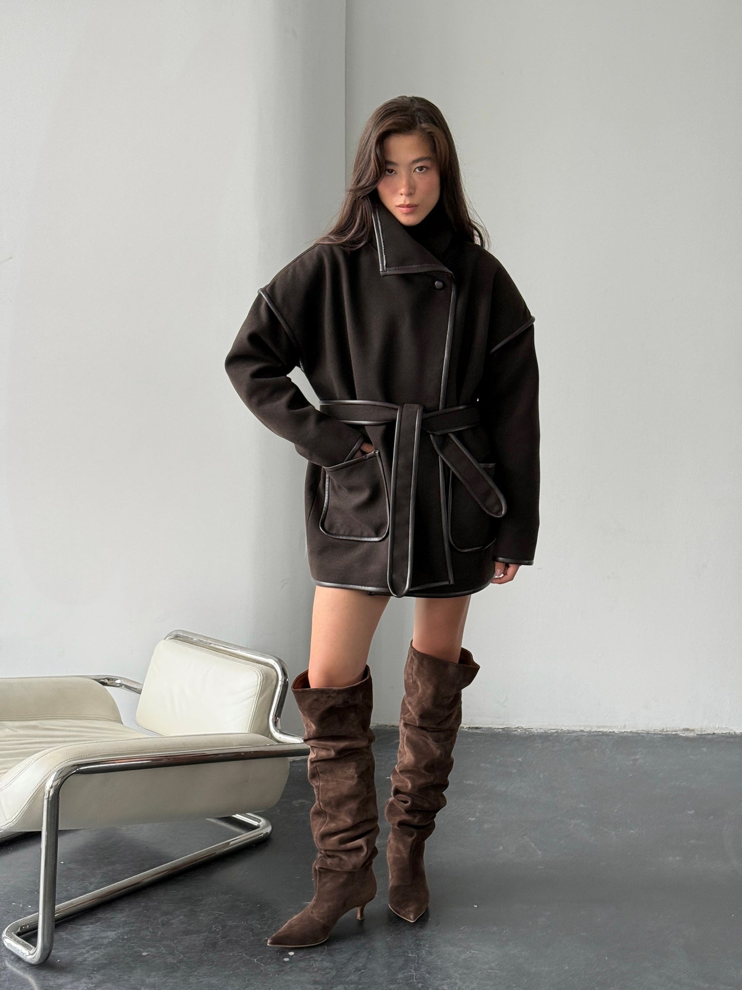 Напівпальто з кантом утеплене