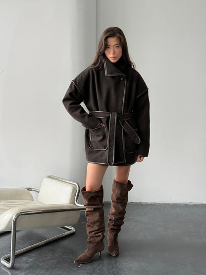 Напівпальто з кантом утеплене