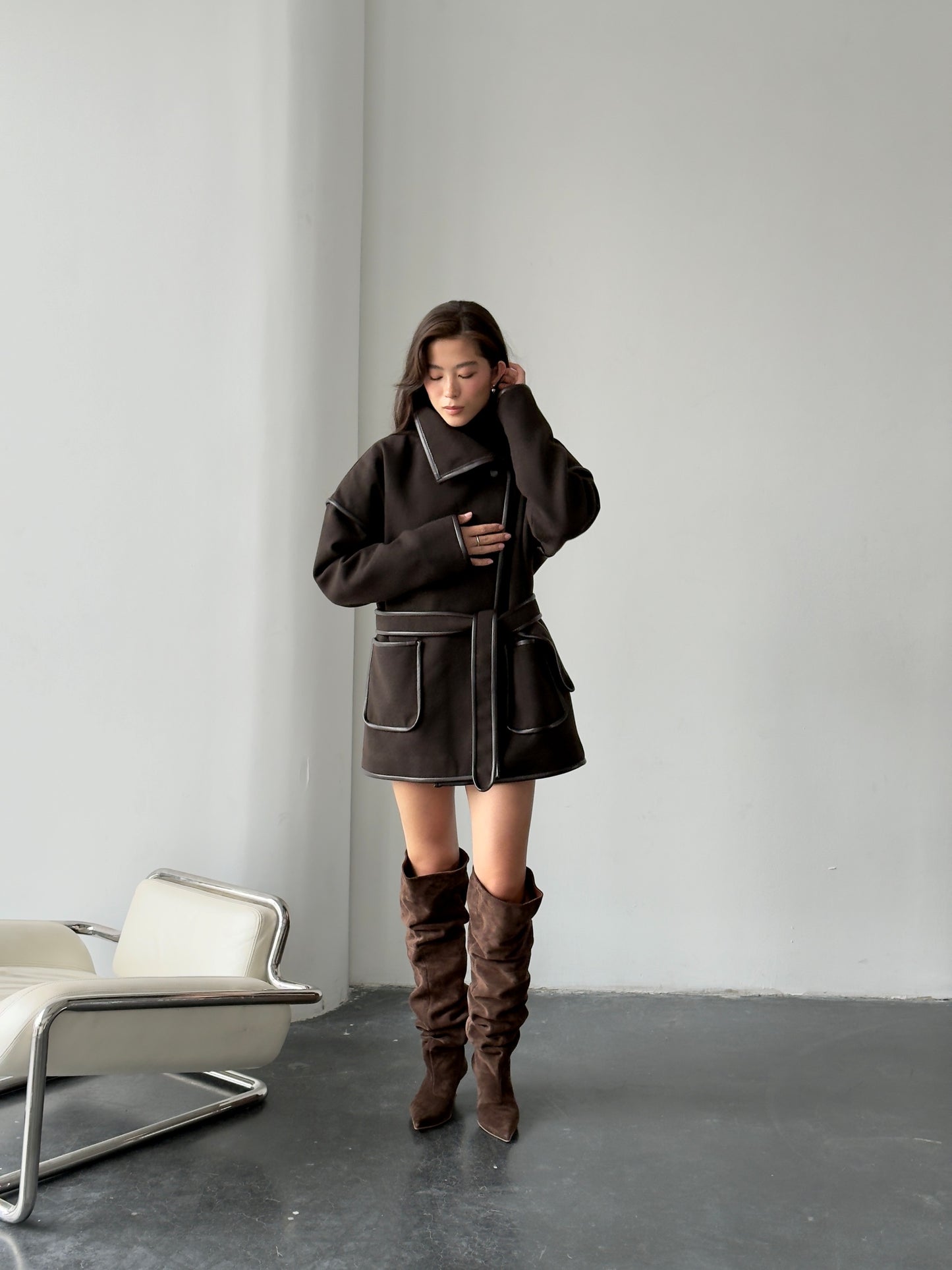 Напівпальто з кантом утеплене